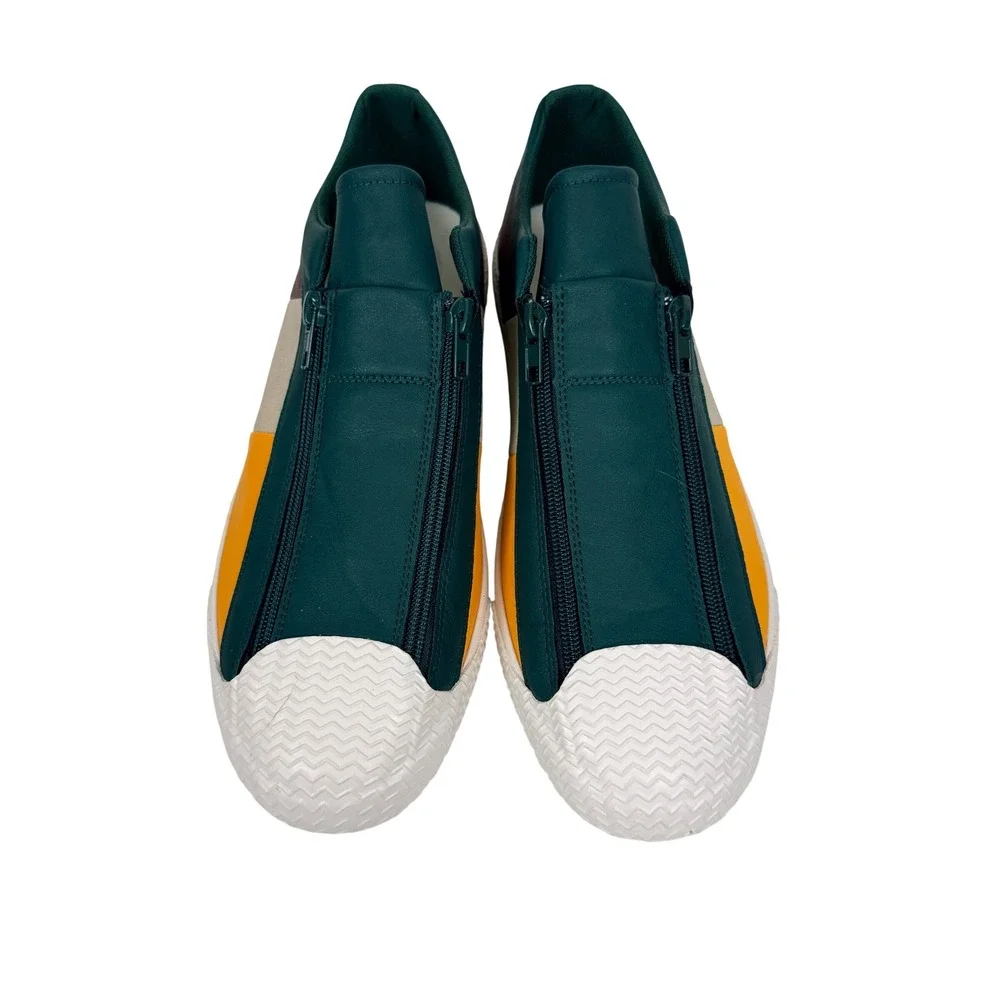 Mens Colorblock Leather Dual Zipper Low Top Sneakers Teal EU 46 / US Men's 12
